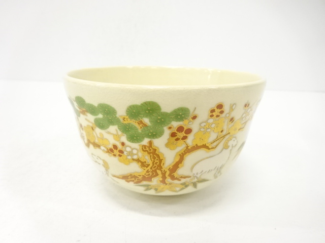 JAPANESE TEA CEREMONY / KYO WARE TEA CHAWAN / KINSAI IROE / SHOCHIKUBAI / ARTISAN WORK